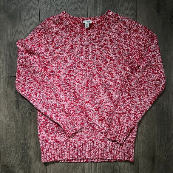 LL Bean cableknit red and white 100% cotton crewneck sweater Womens XS - Picture 1 of 4